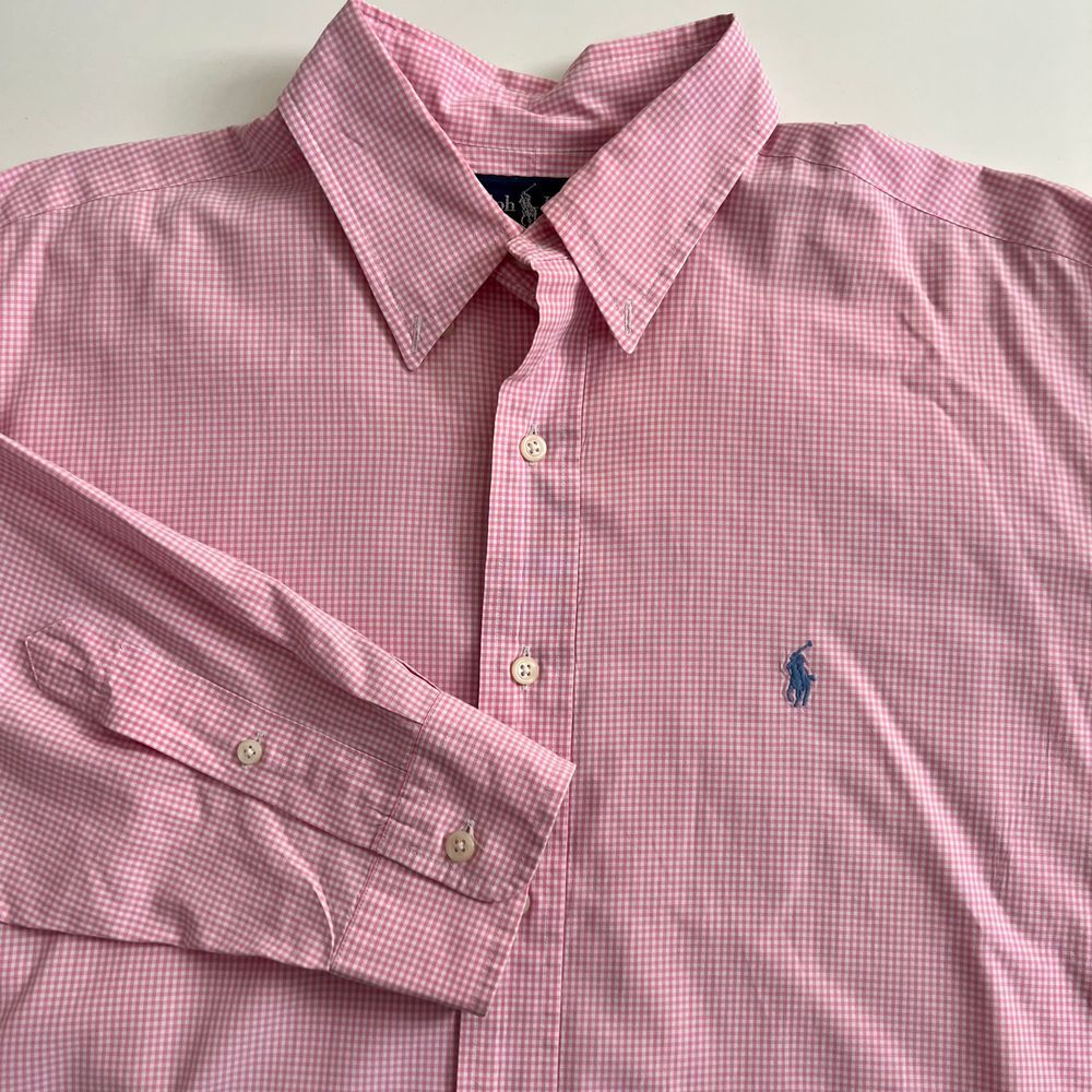 Ralph Lauren‎ Classic Fit Men's L Pink White Check Long Sleeve Button Shirt